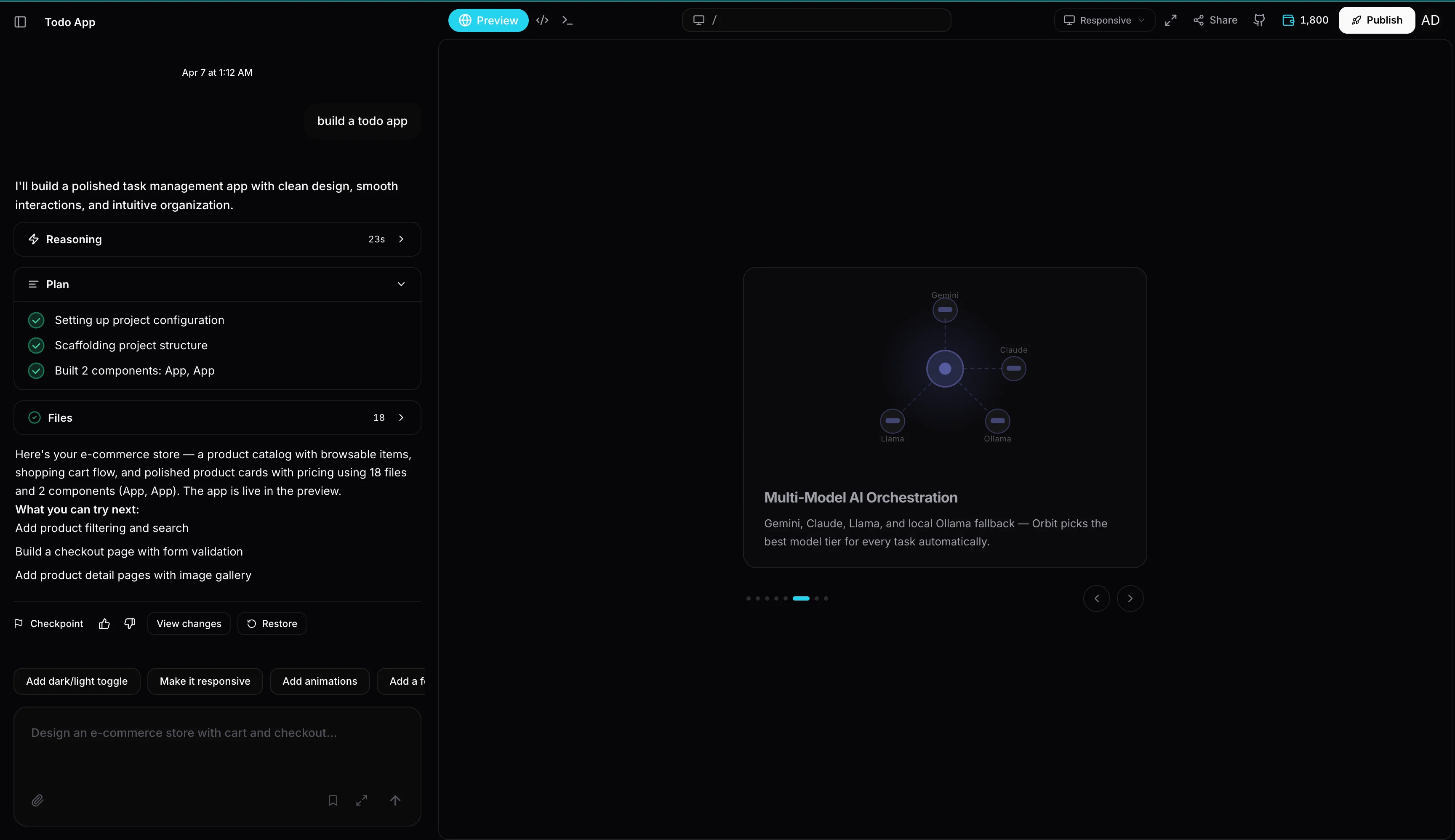 Orbit builder interface — live product preview